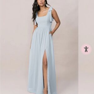 Revelry sky blue Bowie chiffon tie maxi bridesmaid dress